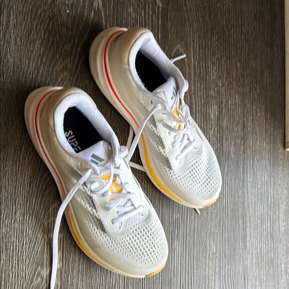 adidas Running Supernova White and Yellow Athletic Shoes